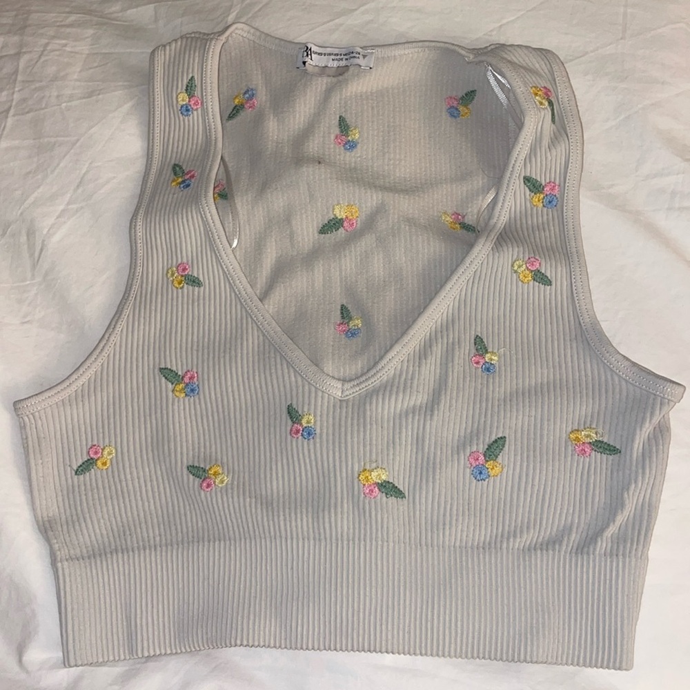 Zara floral ribbed crop top!